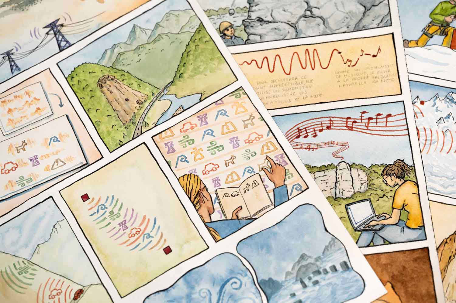 Planches de BD dessinées et mises en couleur.