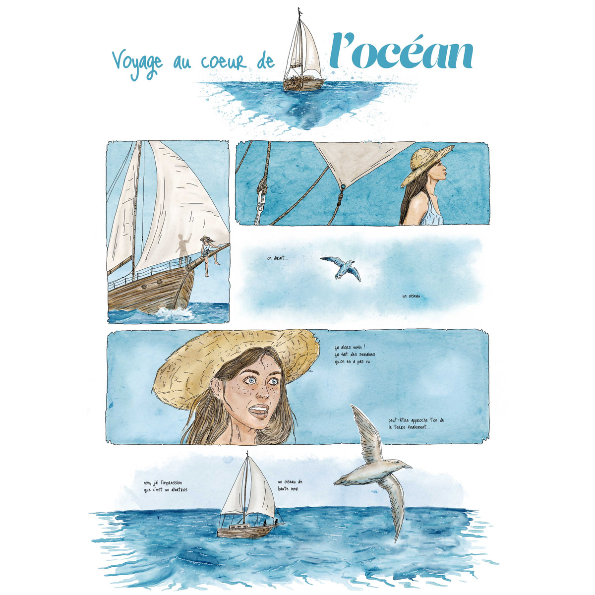 Planche de BD sur un voyage en mer et l’océan.